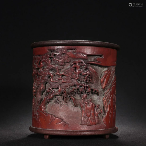 CHINESE BAMBOO BRUSHPOT WITH CARVED 'FIGURE STORY'...