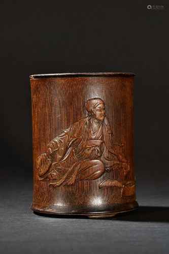 CHINESE BAMBOO BRUSHPOT WITH CARVED 'FIGURE STORY'