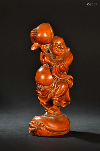 CHINESE BOXWOOD FIGURE OF MAITREYA