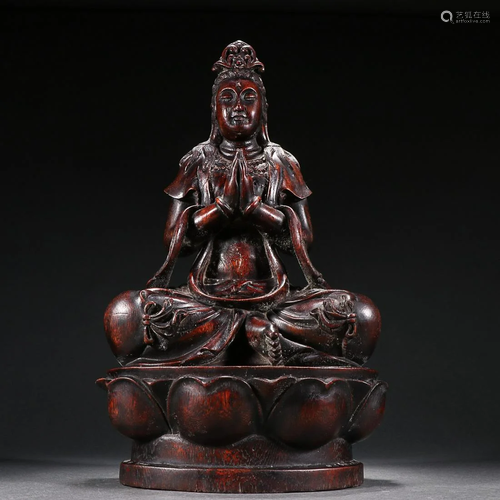 CHINESE AGARWOOD FIGURE OF GUANYIN