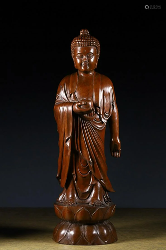 CHINESE BOXWOOD FIGURE OF SAKYAMUNI