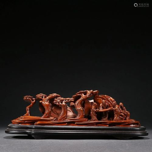 CHINESE BOXWOOD ORNAMENT WITH CARVED 'FIGURE STORY'...