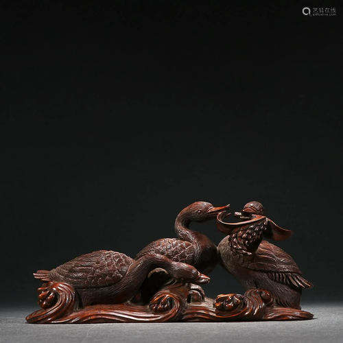 CHINESE BOXWOOD BRUSHREST WITH CARVED 'GOOSE'