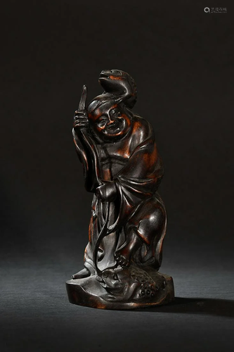 CHINESE SANDALWOOD FIGURE OF LIHAI AND JINCHAN