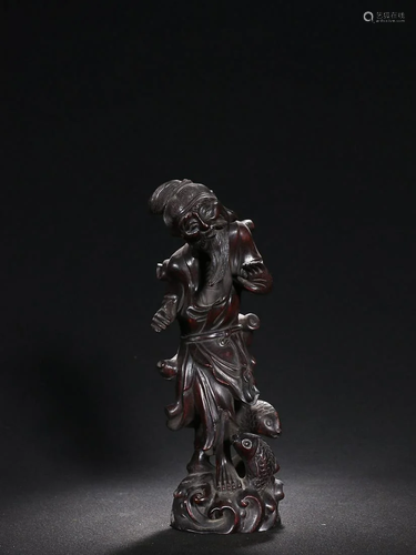 CHINESE SANDALWOOD FIGURE OF FISHERMAN