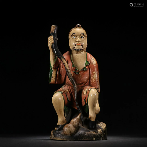 CHINESE POLYCHROMED SANDALWOOD FIGURE OF ARHAT