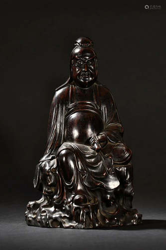 CHINESE SANDALWOOD FIGURE OF GUANYU