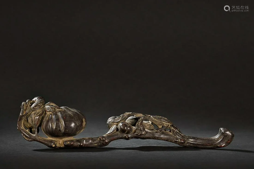 CHINESE SANDALWOOD RUYI SCEPTER WITH CARVED 'FRUITS...