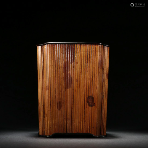 CHINESE BAMBOO-INLAID SANDALWOOD BRUSHPOT