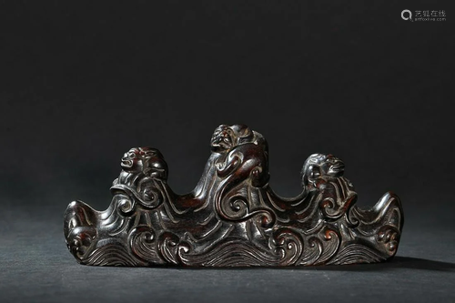 CHINESE SANDALWOOD BRUSHREST WITH CARVED 'DRAGON'