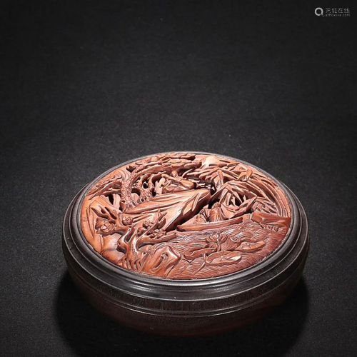 CHINESE SANDALWOOD-EMBELISHED BOXWOOD COVERED BOX