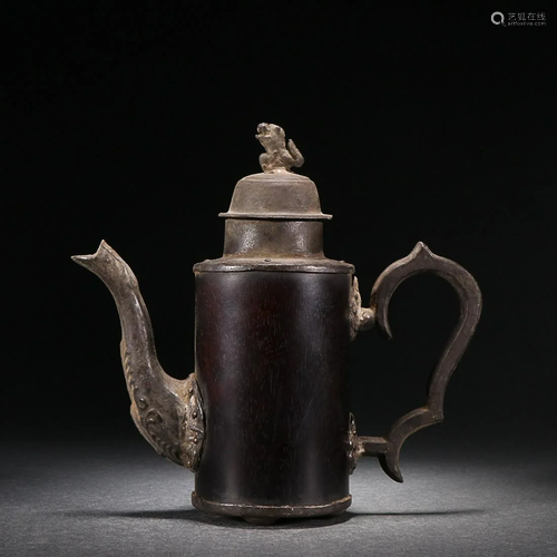 CHINESE TIN-MOUNTED SANDALWOOD EWER