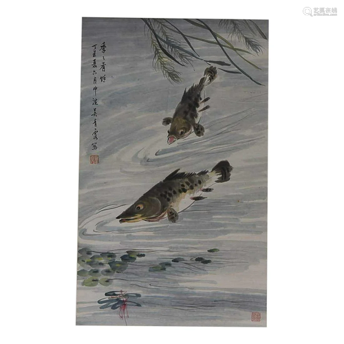 CHINESE PAINTING OF 'FISH AMONG PONDWEED', 'W...