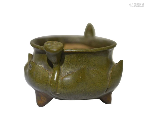 CHINESE TEADUST-GLAZED ZISHA CENSER CAST WITH 'LOTUS PE...