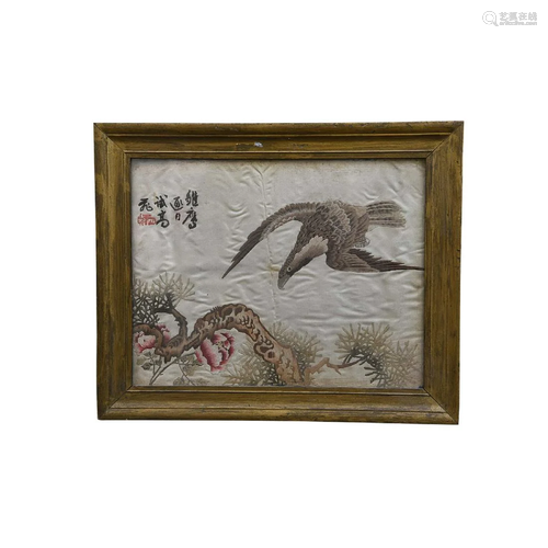 CHINESE SILK TAPESTRY EMBROIDERY PAINTING OF 'EAGLE...