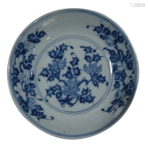 CHINESE BLUE-AND-WHITE CHARGER DEPICTING 'FRUITS'