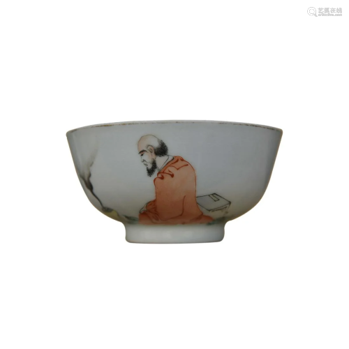 CHINESE POLYCHROME ENAMELED PORCELAIN BOWL DEPICTING 'A...