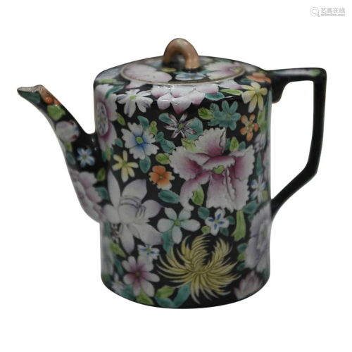 CHINESE POLYCHROME ENAMELED TEAPOT DEPICTING 'FLORAL&#x...
