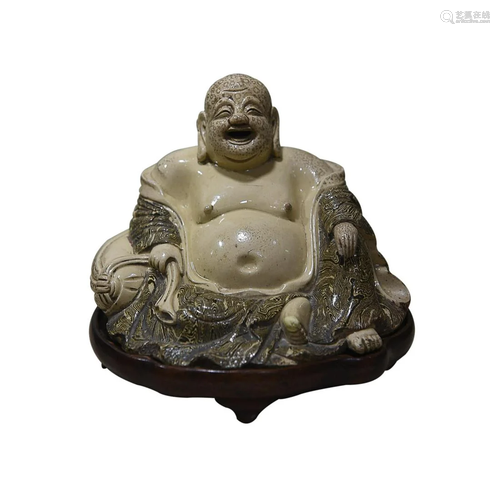 CHINESE WHITE AND GNARLED ENAMELED FIGURE OF MAITREYA