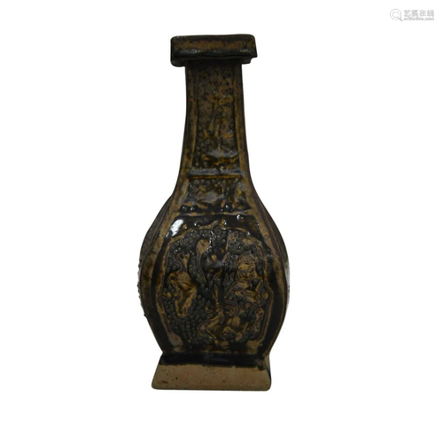 CHINESE BLACK-GLAZED VASE WITH MOLDED 'FLORAL'