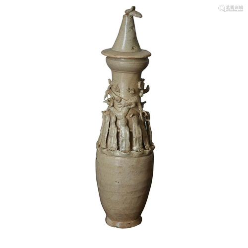 CHINESE WHITE-GLAZED VASE WITH MOLDED 'FIGURE'