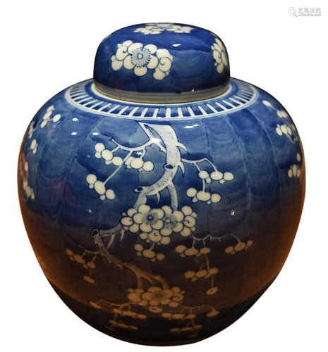 CHINESE UNDERGLAZE-BLUE COVERED JAR DEPICTING 'PRUNUS&#...