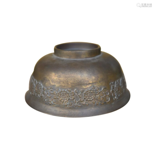 CHINESE BRONZE BOWL CAST WITH 'FLORAL'