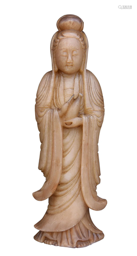 CHINESE SHOUSHAN STONE FIGURE OF GUANYIN