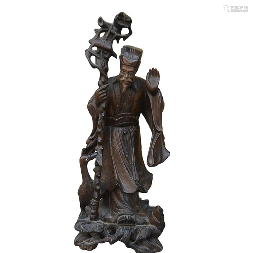 CHINESE LONGAN WOOD FIGURE OF XIZHI