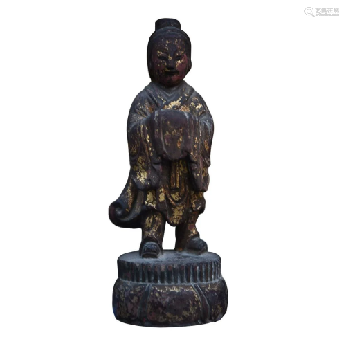 CHINESE GILT-LACQUERED WOOD FIGURE OF FUXING