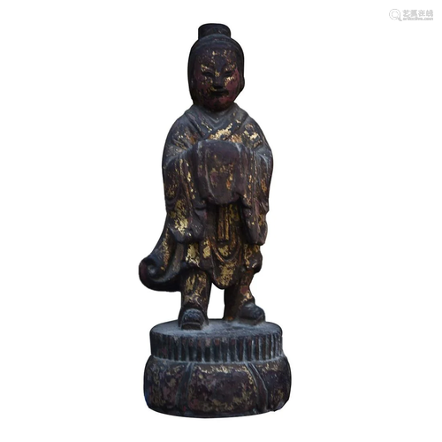 CHINESE GILT-LACQUERED WOOD FIGURE OF FUXING