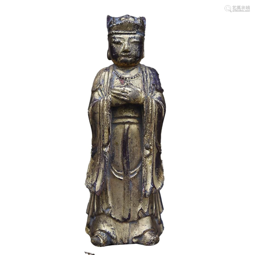 CHINESE GILT-LACQUERED WOOD FIGURE OF BUDDHA