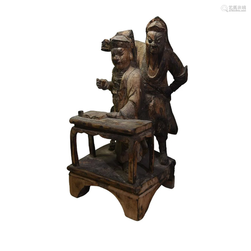 CHINESE WOOD FIGURE OF GUANYU