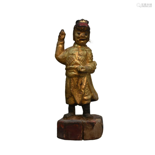 CHINESE GILT-LACQUERED WOOD FIGURE OF BUDDHA