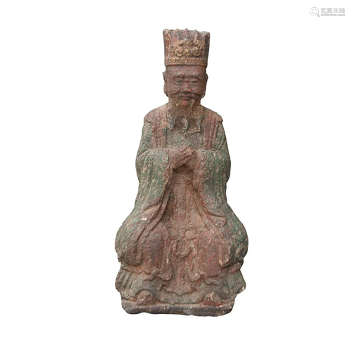 CHINESE SANDALWOOD FIGURE OF CAISHEN