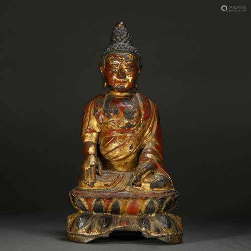 Yuan Dynasty bronze lacquer gold painted statue of Yakushi B...