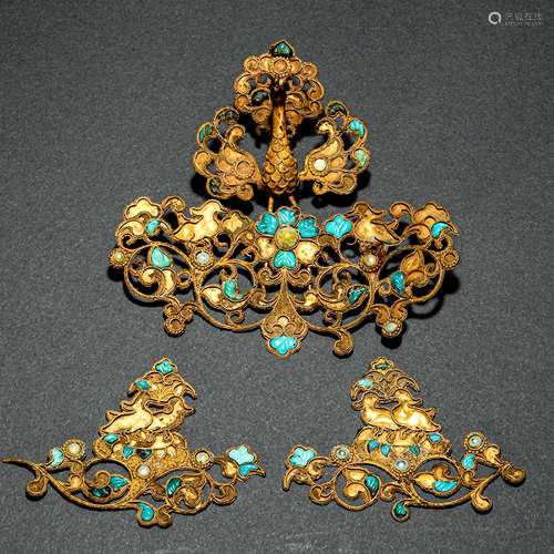 Han Dynasty pure gold inlaid turquoise jewelry