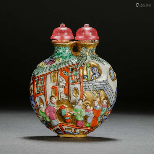 Qing Dynasty Enamel Figure Siamese Snuff Bottle