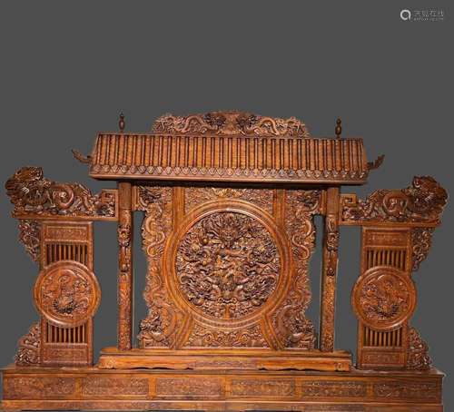 Qing Dynasty Huanghuali carved dragon screen