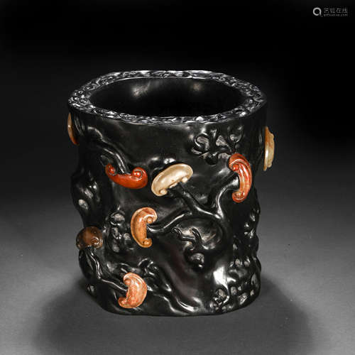 Qing Dynasty Red Sandalwood Inlaid Duobao Pen Holder