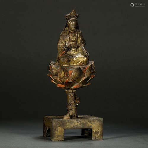 Liao Dynasty bronze lacquer painted Buddha statue