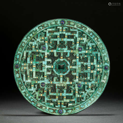 Warring States wrong gold and turquoise geometric pattern mi...