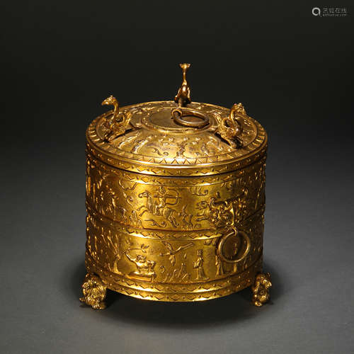 Three-legged bronze gilt jar of Qing Dynasty