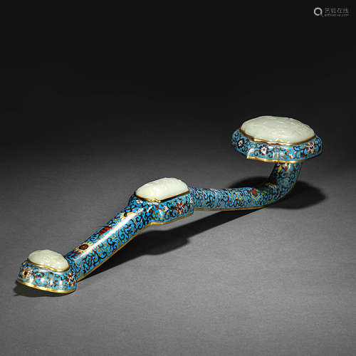 Qing Dynasty cloisonné enamel inlaid Hetian jade Ruyi