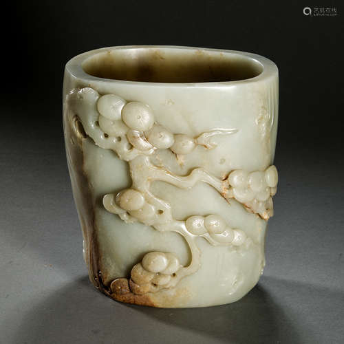 Ming Dynasty Hetian jade flower pen holder