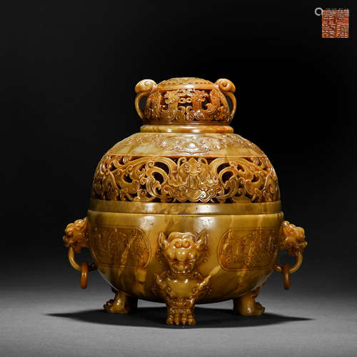 Qing Dynasty Tian Huangshi hollow animal pattern flower arom...