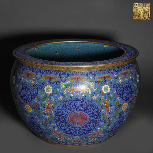 Qing Dynasty cloisonné enamel bat pattern longevity cylinder