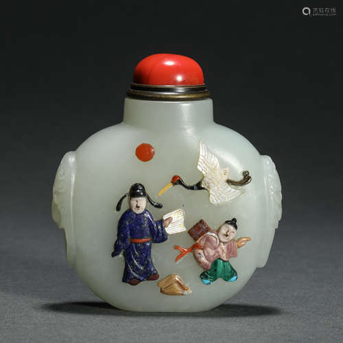 Qing Dynasty Hetian jade inlaid Baibao snuff bottle