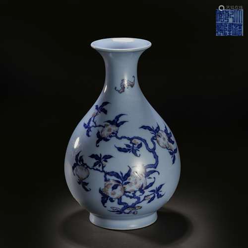 Qing Dynasty blue and white pastel jade pot spring