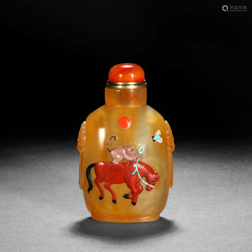 Qing Dynasty agate inlaid with many BMW Shangfenghou snuff b...